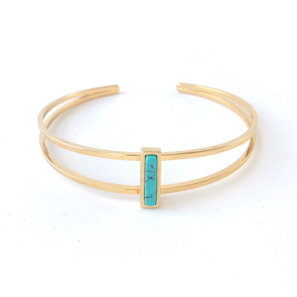 Geometric Gold Bangle with Turquoise Stone